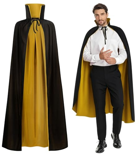 maxToonrain Vändbar svart och gul kappa för vuxna och barn, påsk halloween julkappa fin klänning vampyr häxa trollkarl rollspel kappa (150 cm, stativkrage)