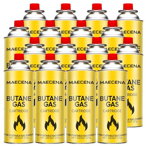 MAECENA Butane Gas Canister, 16 Bottles, for Camping Stove, Blowtorch, BBQ, Gas Heaters, Weed Burner