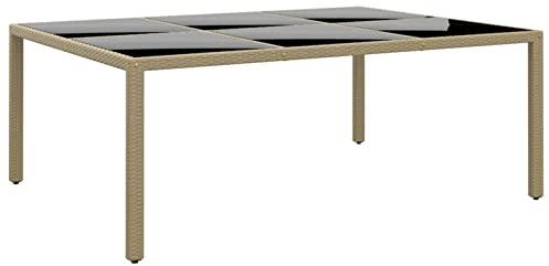LAPOOH Gartentisch, Tisch Garten, Balkontisch, Mehrzwecktisch, Buffettisch, Biertisch, Bierzelttisch, Flohmarkttisch, 200x150x75 cm Hartglas und Poly Rattan Beige