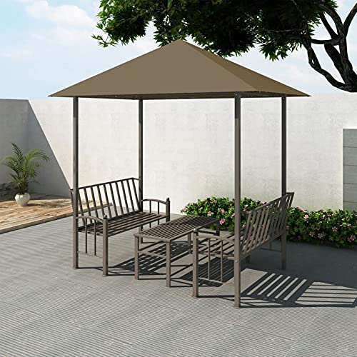Camerina Gartenpavillon mit Tisch und Bänken 2,5x1,5x2,4 m Taupe 180 g/m² Pavillon Sturmfest Pavillon Mit Festem Dach