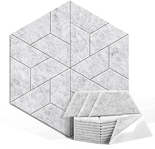 Louttary 36 StüCk Akustikplatten, Hexagon, Selbstklebende, Schalldichte, Schalldichte Schaumstoffplatten für Home Office Studio, Silbergrau