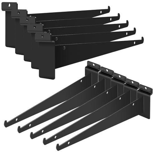 10Pcs Heavy Duty Slatwall Knife Shelf Bracket, 8 inch Metal Shelf Bracket for Slat Wall, Black Slatwall Accessories with Lip, Gridwall Brackets Hooks for Slatwall Panels Shelf Display Home Commercial