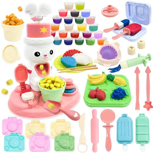 VBACALA 64 PCS Accessoires en Pâte à Modeler pour Enfants,Machine à Pop-Corn Set de Pâte à Modeler,Pâte à Modeler pour Enfants Kitchen Creations Pâte à Modeler Machine à Glace