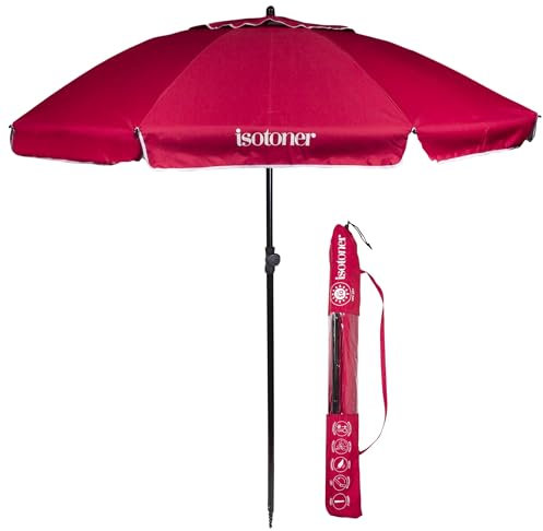 Isotoner Parasol de plage ultra résistant, structure anti vent, léger et anti uv upf50+ framboise