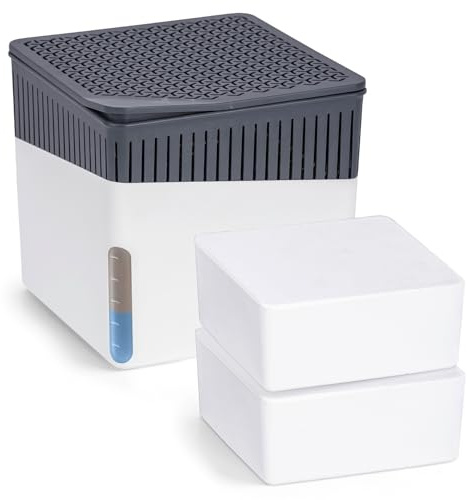 WENKO Raumentfeuchter Mod. Cube mit 2 x 1000 g Entfeuchter Granulat, für Räume bis 80 m³, beugt Schimmel und Gerüchen vor, ohne Strom, geräuschlos, nachfüllbar, Weiß