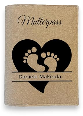 Handmade Mutterpasshülle aus Filz // Personalisierbar mit Namen // Mutterpassumschlag mit Motiv in beige // Babyfuß im Bauch