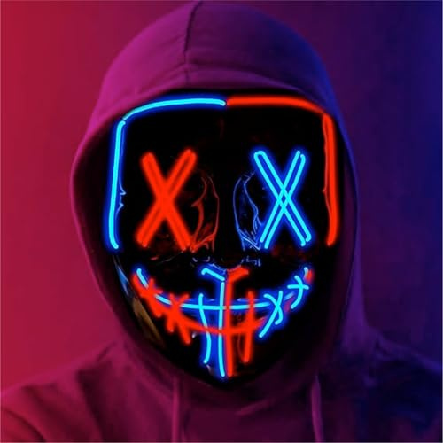 LED Purge Maske - Kostümmaske steuerbar für Halloween, Fasching & Karneval als Kostüm für Herren & Damen (Farbauswahl)