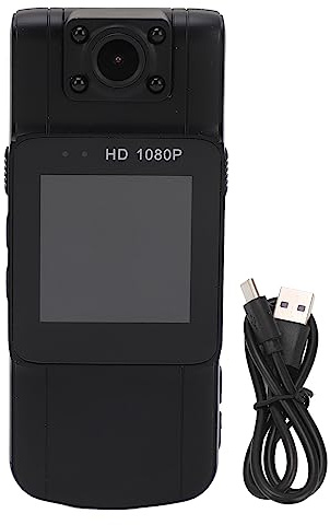 LUCKDANO Telecamera Indossabile con Rilevamento del Movimento Notturno a Infrarossi 1080P per Agenti di Polizia, Obiettivo Rotante a 180 Gradi, Display da 1,54 Pollici, Plastica ABS