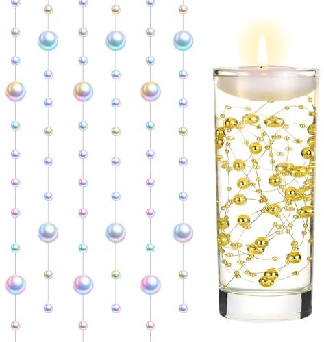 5 Stück Künstliche Perlenschnur für Schwimmende Kerzen Vasenfüller, Wasserperlen Schwimmkerzen Schwimmende Perlen, Kunstperlen Perlenschnur für Hochzeit Braut Haarschmuck, Kerzen Deko, 5M