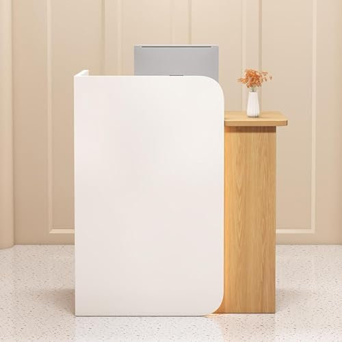 LShape Empfangstresen mit beleuchtetem Regal und abschließbaren Schubladen, Salonkasse, für Empfangsraum oder Büro, 120 cm breit