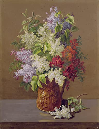 ENYLUFUT Berühmte Gemälde Leinwand Plakat Kunstwerk Dekor Vase mit Flieder von Pierre Redouté Wandkunst Bild Druck für Heimtextilien 60x90cm