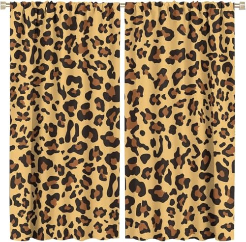 Pencil Pleat Blackout Curtains Animal Leopard Print 140X160 Cm (W + H) Indoor Blackout Curtain, 3D Thermo-Insulating Window Curtains Polyester Material Bedroom Drapes Blackout Curtains -184092341