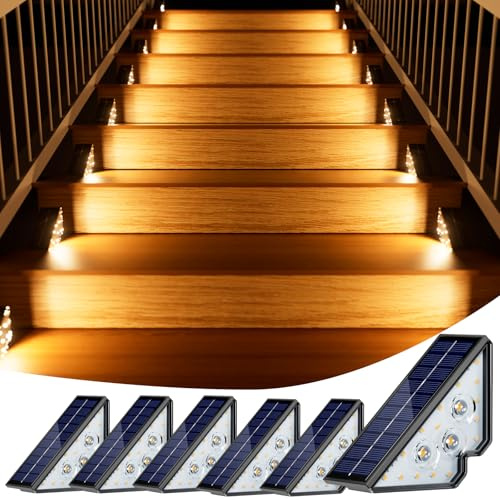 Solarlampen für Außen Garten, Treppenlicht 800mAh Treppenbeleuchtung Außen Solar Bodenleuchten Aussen für Innenhöfe Dekoration Terrasse Zaun Pathway Stufen Treppen LED Wegeleuchten IP65 18 LED 6 Stück
