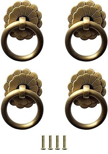 4 Pezzi Maniglia ad Anello a Goccia da 30 mm Maniglia ad Anello in Ottone Maniglia per mobili da Cucina Armadio Cassetto Ferramenta per mobili Vintage Anello di trazione