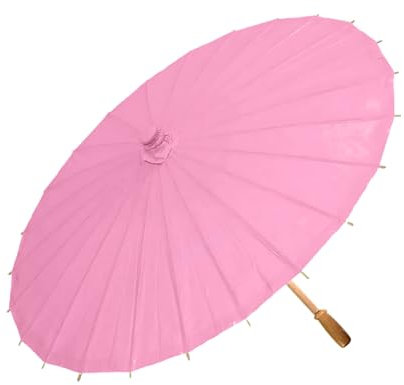 SHINROAD Diy Paper Umbrella Colorful with Bamboo Handle Chinese Style Crafts Decorative Oil-paper Painting Parasol Vintage Lightweight Pink 40cm