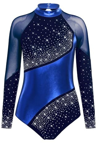 iEFiEL Gymnastikanzug Damen Glitzer Turnanzug Langarm Ballettanzug Tanzbody Einteiler Trikotanzug Leotard Wettbewerb Tanzkostüm