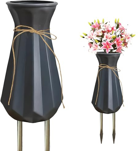 Cemetery Vase with Metal Spikes Plastic Grave Vases Grave Flower Holder for Cemetery Headstones Flower Holder for Outdoor Tombstone Markers Loss of Loved Ones Memorial Gifts (Gray)