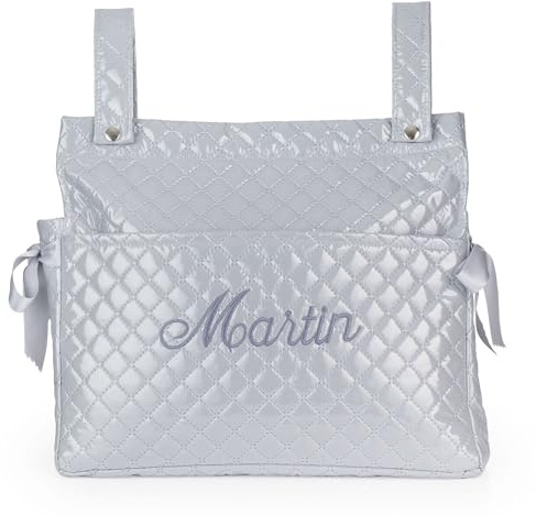 Wanapix | Bolso bordado de polipiel para carro de bebé | Capacidad 5 litros | Cierre de Cremallera | Compartimentos interiores y bolsillo exterior