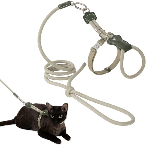 Duuclume Set med kattsele och koppel, justerbar flyktsäker för promenader katter, andningsbar lätt och mjuk sele för små till stora katter (grön)