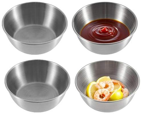 duoyif Cuencos de Aperitivo 11cm 4 piezas Plata, Cuencos para Salsas de Acero Inoxidable, Cuenco de Servicio, Cuenco Redondo Pequeño para Salsas Aperitivos Snacks Especias Sushi (Plata, 11x3,5cm)