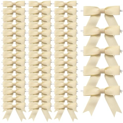 MORSUNBELA Lazos pequeños decorativos para boda, lazos de regalo, regalo para cumpleaños, Navidad, comunión, tarta, 50 unidades, color beige