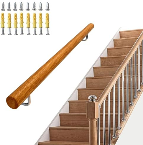 Ledstång i trä för trappor 30–450 cm, väggmonterad halkfri ryggsäck för inomhus/utomhusbruk, rundad trappa säkerhetsräcke, 20 cm ledstång för trappsteg