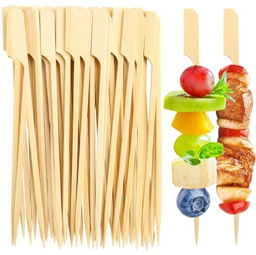 100 Pcs Bamboo Skewers 25cm,Bamboo Skewers Flat Burgers Sticks BBQ Cocktail Sticks Barbecue Kebabs for Buffets Party Fountain Fondue