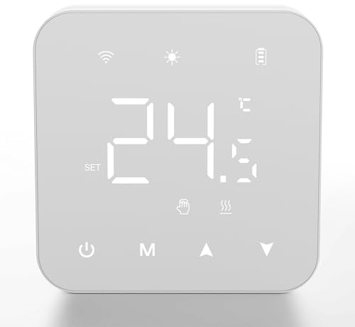 Termostato de batería de 2 Hilos. Termostato Wi-Fi programable Diariamente. Controlable de Forma remota a través de Tuya o Smart Life. Compatible con Google Assistant y Alexa.