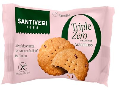 SANTIVERI - Galletas Arándanos Triple Zero - Galletas Crujientes con Avena Integral y Arándanos Rojos, Altas en Fibra, Sin Edulcorantes, Sin Azúcar Añadido, Sin Gluten - Vegano - 3 Unidades, 28 g