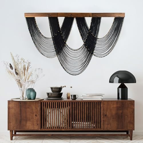 LB Large Macrame Wall Hanging Black, Boho Tapestry Wall Hanging Macrame Wall Art Handmade Yarn Woven Wall Art Modern Home Decor Headboard Wall Decor for Bedroom Living Room Dorm Nursery, 47x30 Inch