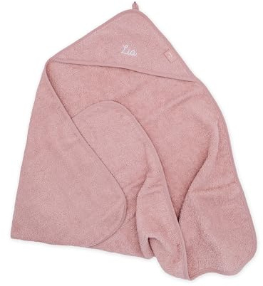 wunderwunsch Kapuzenhandtuch Jollein Baby als Geschenk zur Geburt, personalisiert mit Wunschnamen, Babyhandtuch, Babytuch, Bademantel für Babies, individualisiert mit Namen (Hellrosa, 75x75c)
