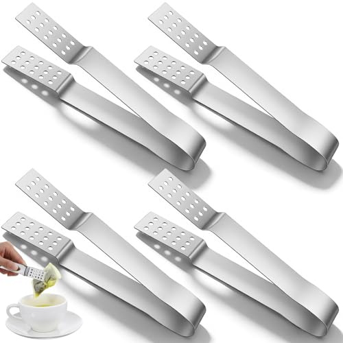 XLIUAX 4 Stück Teebeutelzange, Teezange für Losen Tee Verbrühungshemmend Hitzebeständig Dauerhaft Teebeutel Squeezer Teebeutel Teesieb Teezange für Küchenbar, Vorspeisen, Desserts