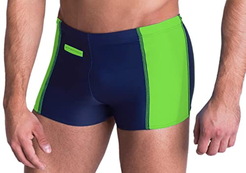 Aquarti Bañador de Hombre Tipo Boxer con Bolsillo, Azul Oscuro/Verde, 6XL