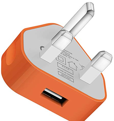 SLTX UK 3 Pin Plug USB Mains Charger Adapter, 1AMP 1000mAh Fast Speed Universal Travel USB Wall Charger USB Socket Devices (Orange)