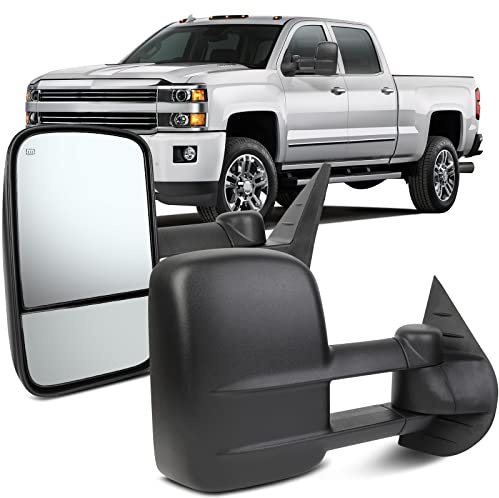 OCPTY Towing Mirrors With Power Heated Left And Right Side Tow Mirrors Compatible With 2007-2013 For Chevy Avalanche 1500 Suburban 1500/2500 For Gmc Yukon Xl 1500/2500 With Black Housing