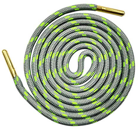 TikTako Metal Head athletischer Sport Runde Shoelaces Fit All Sport Laufschuhe Schnürsenkel-Wellen-Punkt Gestreifte Polyester Schnürsenkel, 07 Hellgrau Grün, 100cm