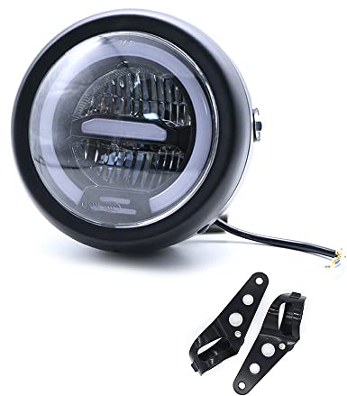 evomosa Faro delantero LED para Motocicleta, 6.5 pulgadas Universal Faro Delantero de Motocicleta con Soporte (Luz amarilla)