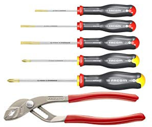 FACOM Coffret de 5 Tournevis + 1 Pince, Set de 3 Tournevis à Fente + 2 Prozidriv + 1 Pince Multiprise Capacité 46 mm At5.170Pb