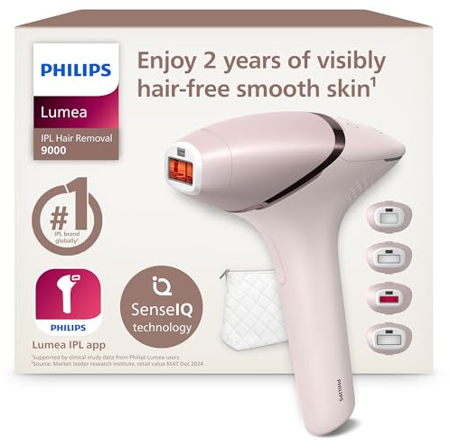 Philips Lumea 9000 Series IPL Hair Removal Device - Laser Hair Removal Alternative, SenseIQ Technology, 4 Attachments for Body, Face, Bikini and Underarms, Corded & Cordless Use, Model BRI957/00