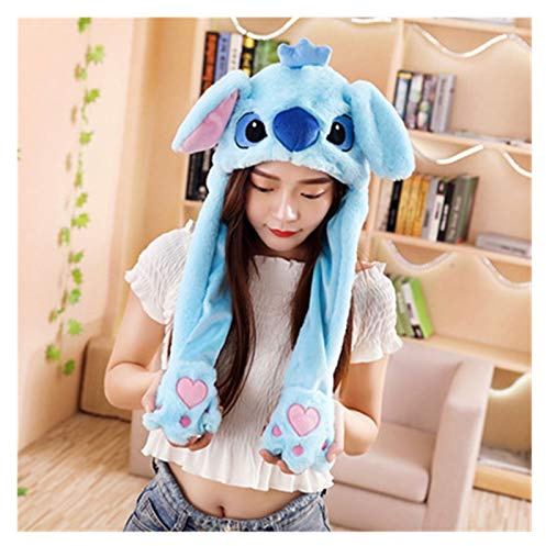 Tderloi Hat Girls Animals Ear Moving Jumping Hats Children Women Warm Plush Rabbit Winter Kids Bunny Fuzzy Pinch Airbag Caps (Color : Stitch blue, Size : 30x50cm)
