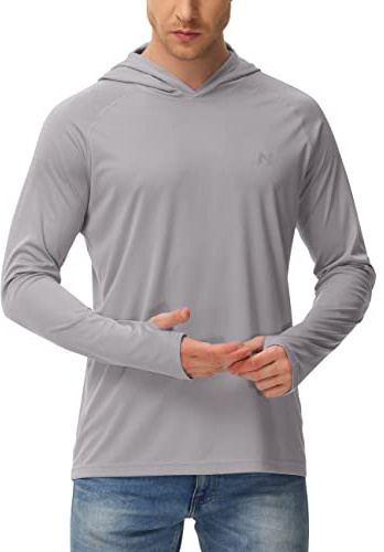isnowood Sun Shirt UPF 50+ Men's Fishing Long Sleeve UV Protection Hoodie Hiking Rash Guard Swimming Running Gray