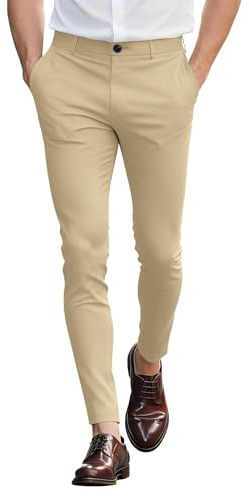 GINGTTO Mens Chinos Slim Fit Casual Smart Skinny Chino Pants for Men Stretch Trousers Business Khaki 32