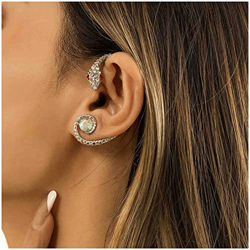 Cimenexe Punk Snake Ear Cuff Cz Paved Snake Wrap Earrings Silver Serpent Stud Earrings Snake Ear Crawler Earrings Exaggerated Climber Earrings Gothic Cartilage Earrings Jewelry for Women and Girls