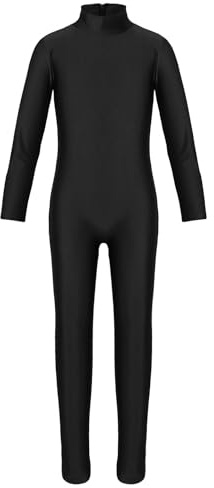iiniim Kids Boys Girls Mock Neck Long Sleeve Unitard Leotard Full Length Body Suit Jumpsuit Catsuit Dance wear Costumes Black 13-14