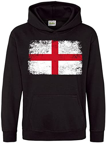 Purple Print House England Flag Kids Hoodie, England World Football Gifts for Boys and Girls, English Soccer Supporters Cup Hooded Top 2022, 9-11 Years, Black