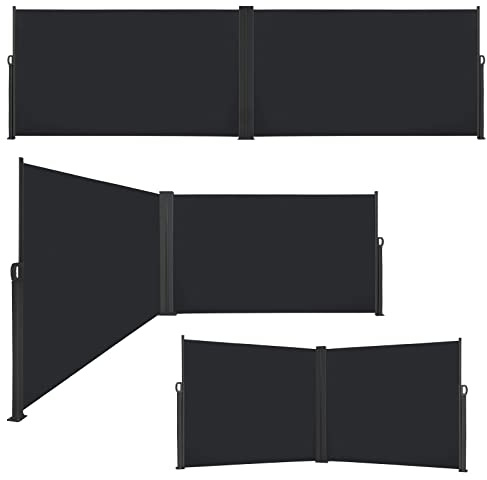 YZNAHRE Doppel-Seitenmarkise Ausziehbar Seitenwandmarkise, 160x600cm Sichtschutz Markise, UV-Schutz Wasserbeständig Sichtschutzwand für Balkon Garten und Terrasse, Anthrazit