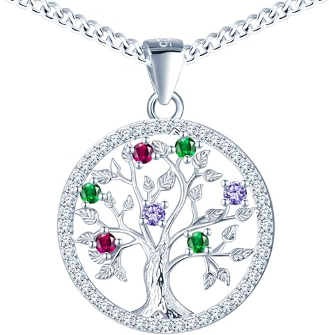 PANDA LUXURY JEWELLERY Halskette Lebensbaum Damen Silber 925 Halskette Baum des Lebens Kette mit Anhänger Kette mit Kristallen Mädchen Schmuck für Sie Geschenk Frauen Geschenkbox Handmade: Ketten