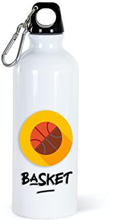Gourde Basket Sport 500ml Bouteille d’Eau Aluminium Réutilisable Ecologique avec Mousqueton. Idée Cadeau Original Humour Homme Femme Enfant Ami Utile Voyage Collègue Anniversaire Noël