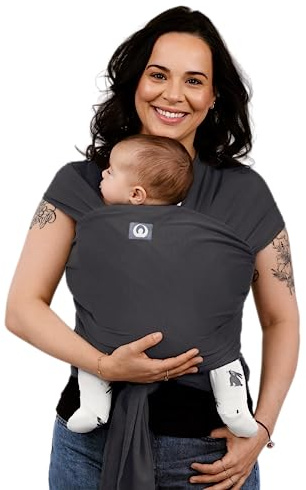 Gaia Baby Carry Stretchy Baby Wrap – 100% Organic Cotton, Hip Dysplasia Institute Certified, Ergonomic Baby Carrier (Newborn to 15 kg) – Graphite