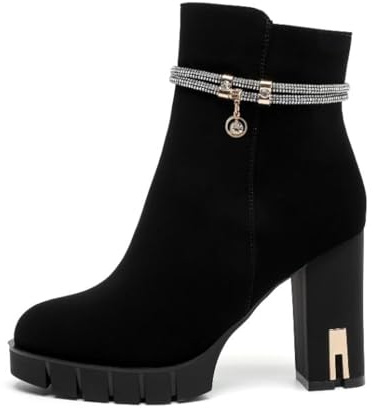 Queentina Damen Stiefeletten Plateau High Heels Absatz Boots elegant hoch B2750 Schwarz 39